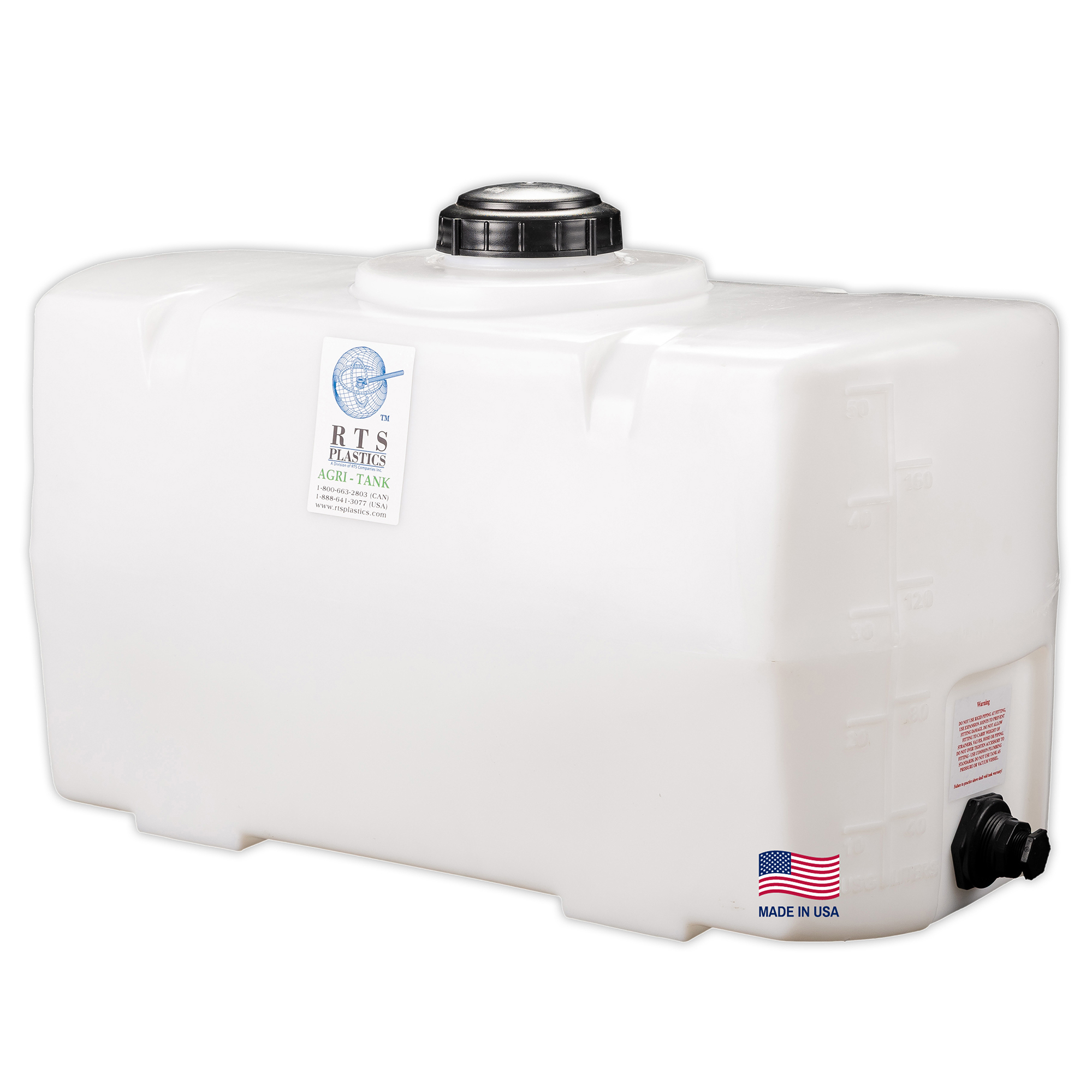 RTS Plastics PCO Tank  50 Gal., Vented Cap, Molded-In Gallon Markings, Bulkhead Fitting, Model# 161511938A0081